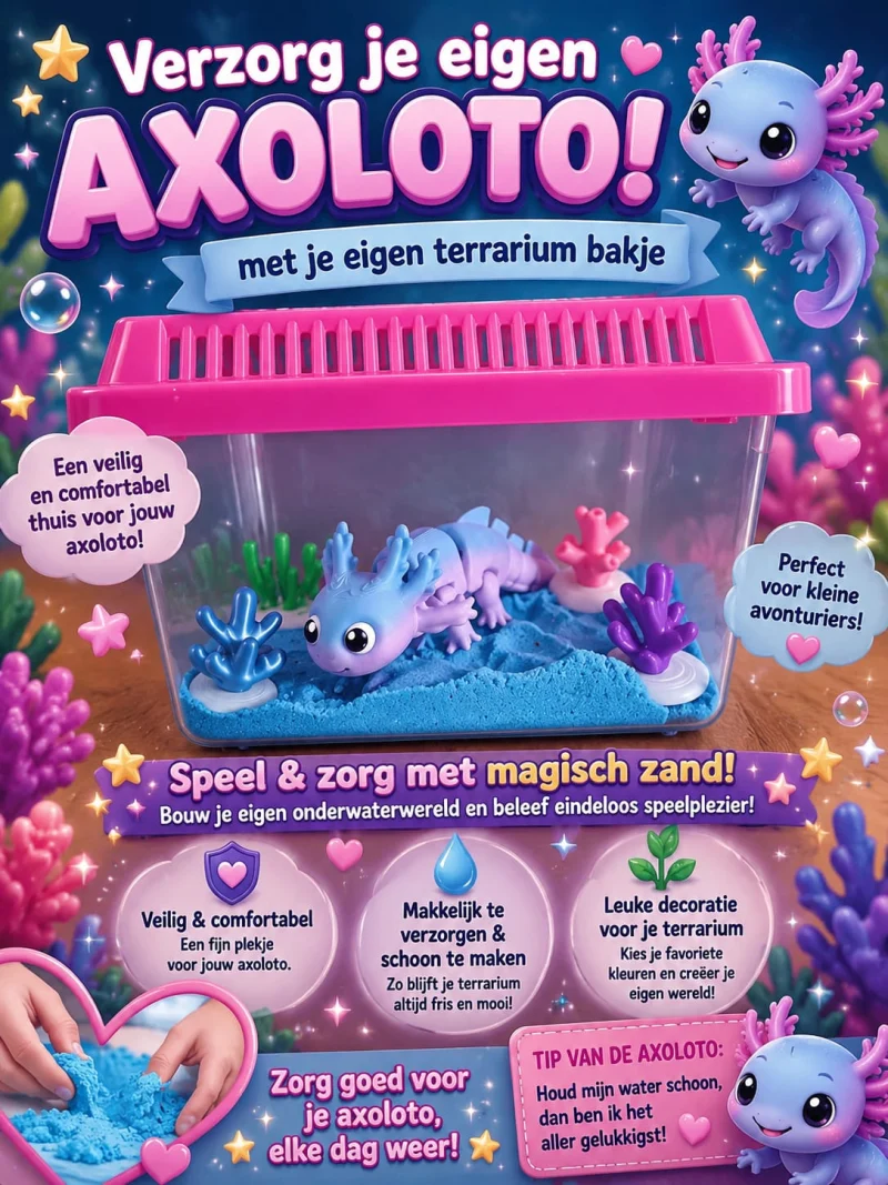 Terrarium met een axolotl